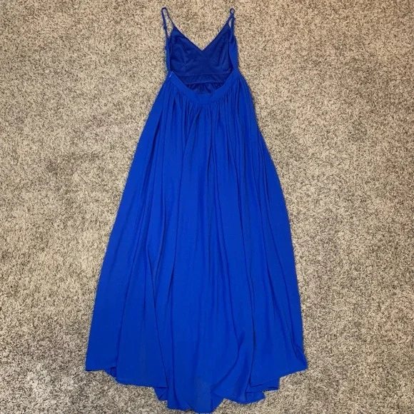 Miss Avenue Blue Maxi Dress Small Sleeveless V Neck Flowy Summer Cocktail - Picture 4 of 11